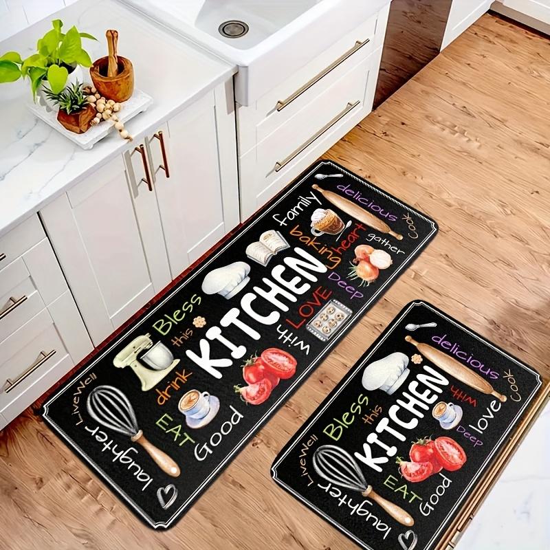 Kitchen Theme Carpet Mat Rug - Food Love Joy Design Home Decoration with Cooking Utensils Pattern Living Room Decoration Home