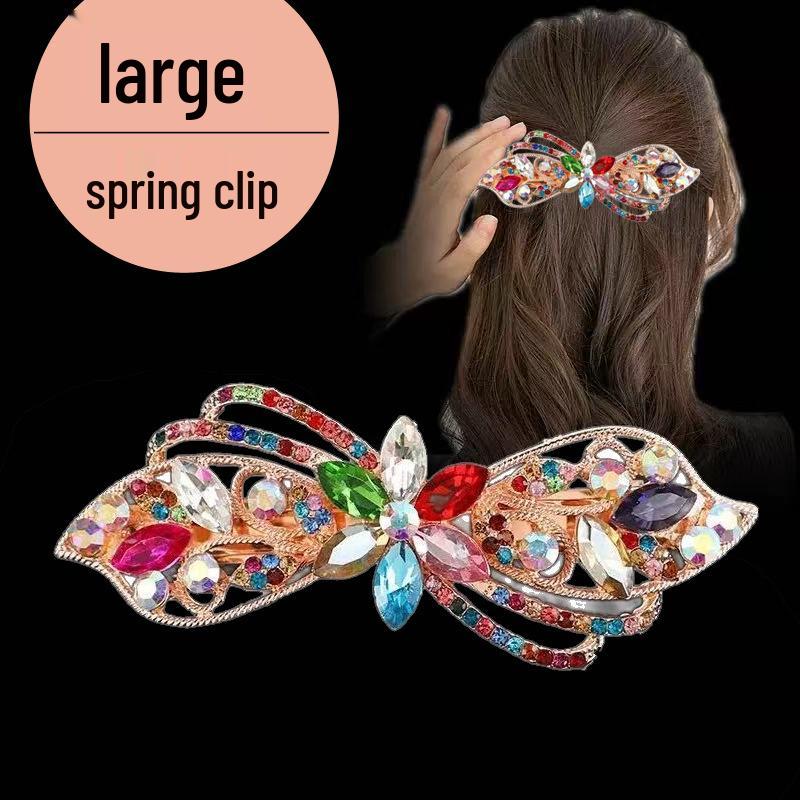 Pince à cheveux fleur strass polyvalente: Pince à ressort queue de cheval en alliage élégant pour femmes