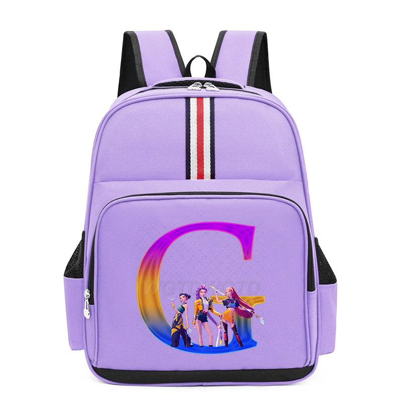 College Style Trend 26 Letter Printing Anime Cartoon Large Capacity Burden Reduction Backpack Casual Student School Bag