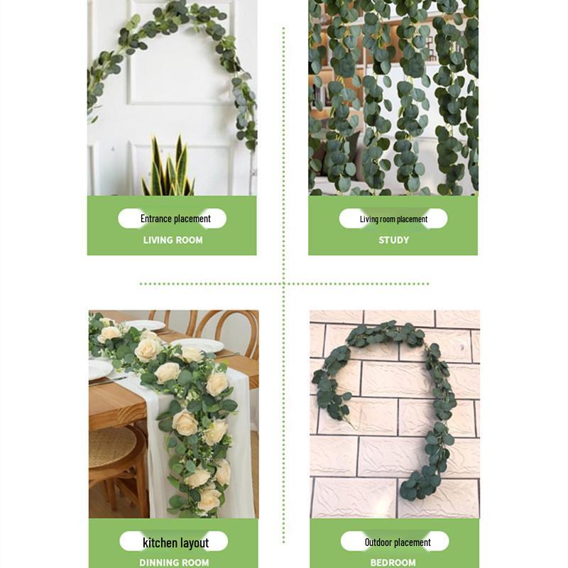 72-Piece Eucalyptus Vine Artificial Leaves for Indoor Ceiling and Wall Decor