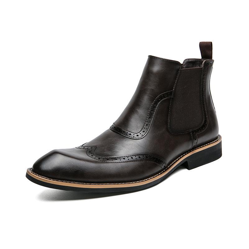 Men s High-Top Leather Chelsea Boots: Autumn/Winter Mid-Calf Business Casual. 39 темно-коричневого
