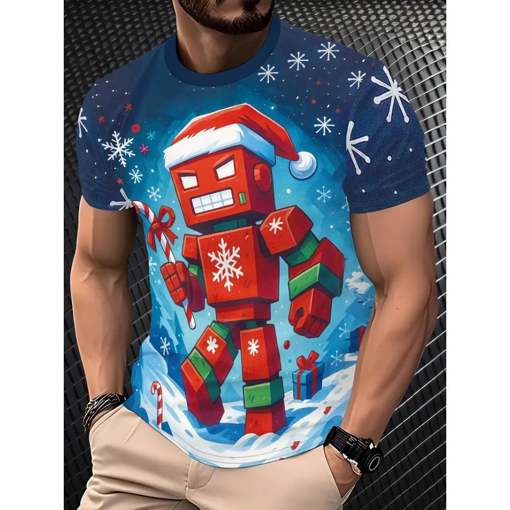 3D Print Santa Claus Tshirt Merry Christmas Short Sleeved Tee Shirts For Men Women Gingerbread Man Graphic Tee Shirt Tops