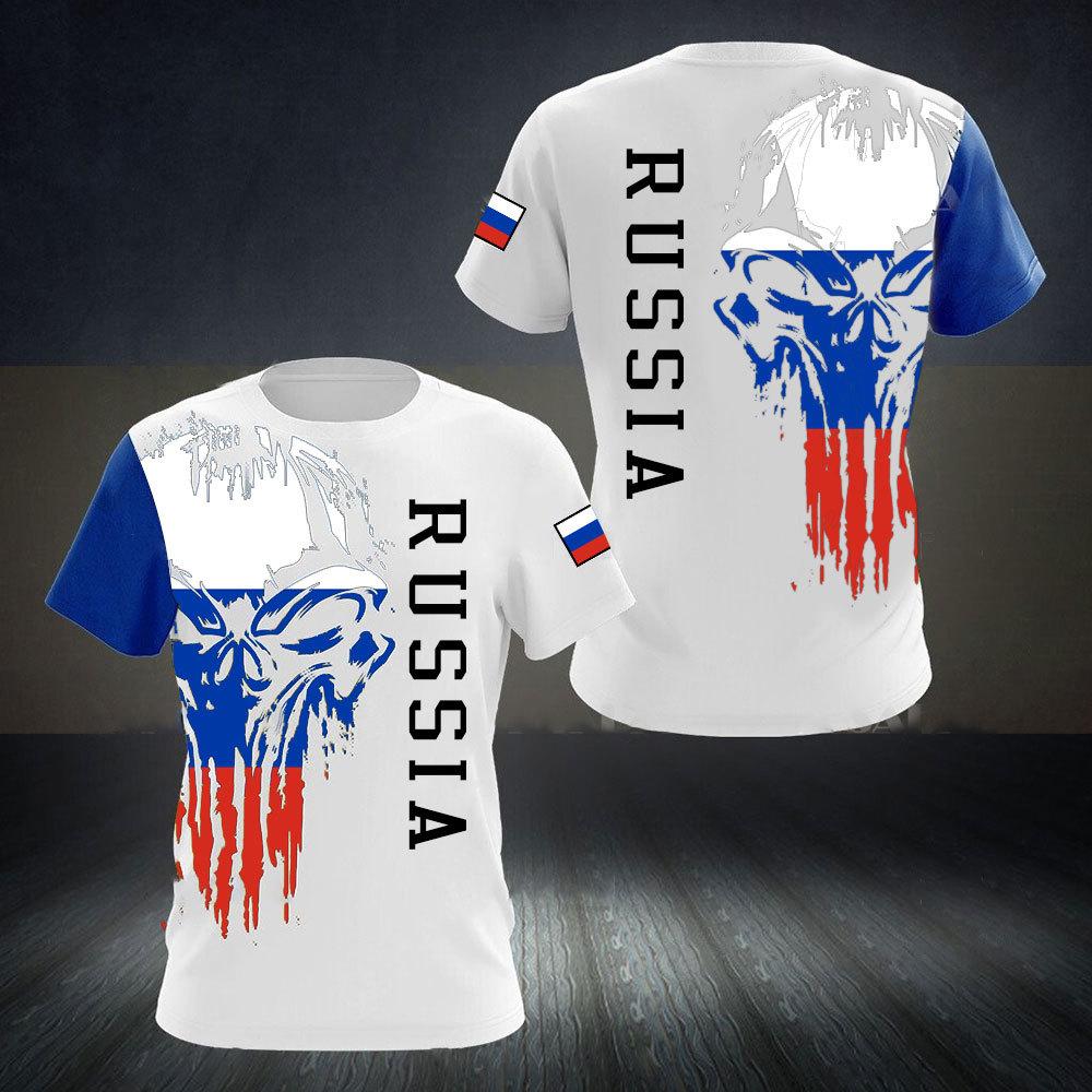 2025 new hot-selling Russian 3D short-sleeved T-shirt casual loose round neck Russian flag short-sleeved top T