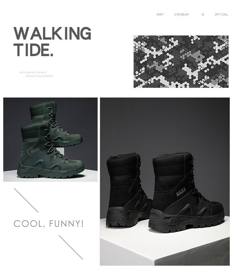 Men's Tactical Mid-Top Combat Boots: Large Size, Outdoor Hiking & Mountaineering, Anti-Collision