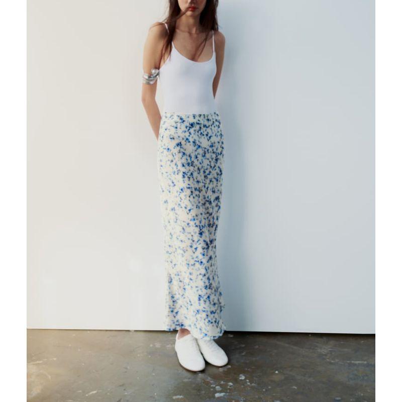 Spring and Summer New Arrival Fashion Style Temperament Wild Silk Satin Textured Skirt Printed Midi Skirt 2581133