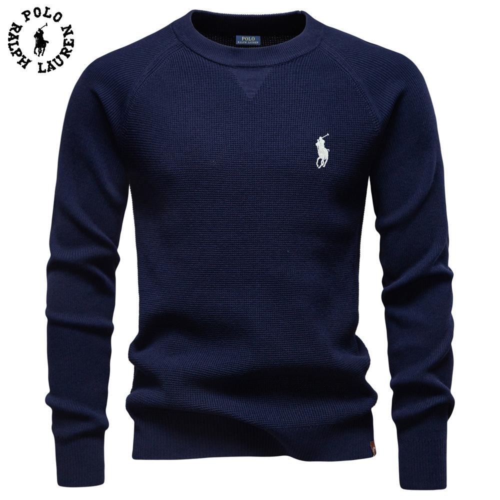 Polo Ralph Lauren 2025 Autumn and Winter Embroidery New Round Neck Fashionable Solid Color Sweater Men's High-quality Business Casual Knitted