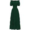 Elegant Medieval Renaissance Dress Boho Short Sleeves Off Shoulder Smocked Waist Retro Pleated Long Dress Costume Gown