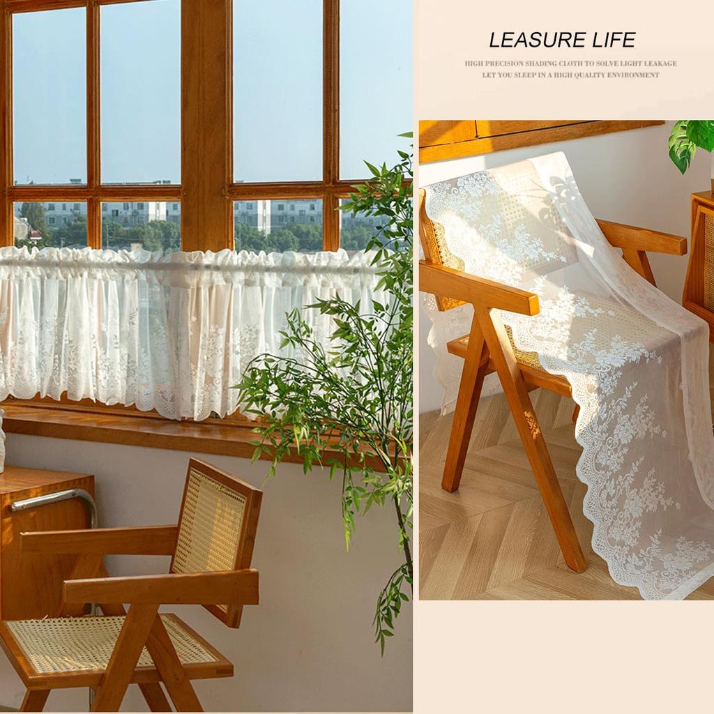 European White Lace Valance for Kitchen Windows, Vintage Floral Patterned Lace Valance Curtain , Rod Pocket1 Panel, White