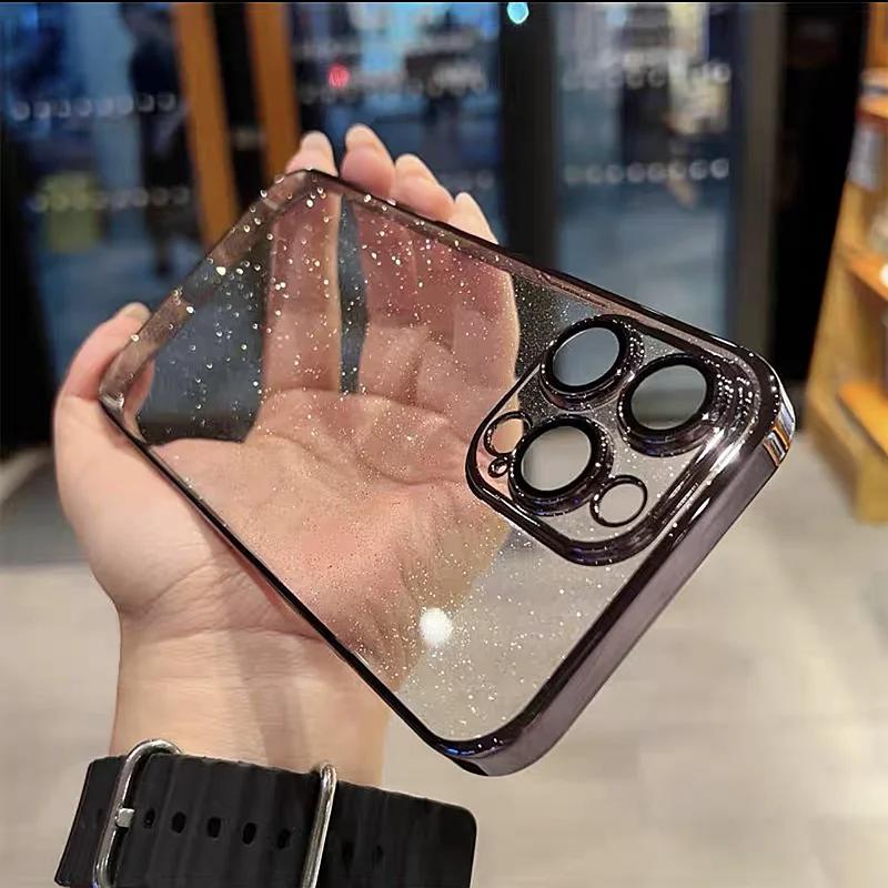 Camera Lens Protection Luxury Glitter Bling Hard Case for IPhone 14 Plus 13 12 15 Pro Max 14Pro 13Pro I15 I Phone Plating Cover