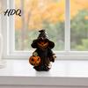 Desktop Halloween Ornament Witch Statue with Pumpkin Cute in Pointed Hat