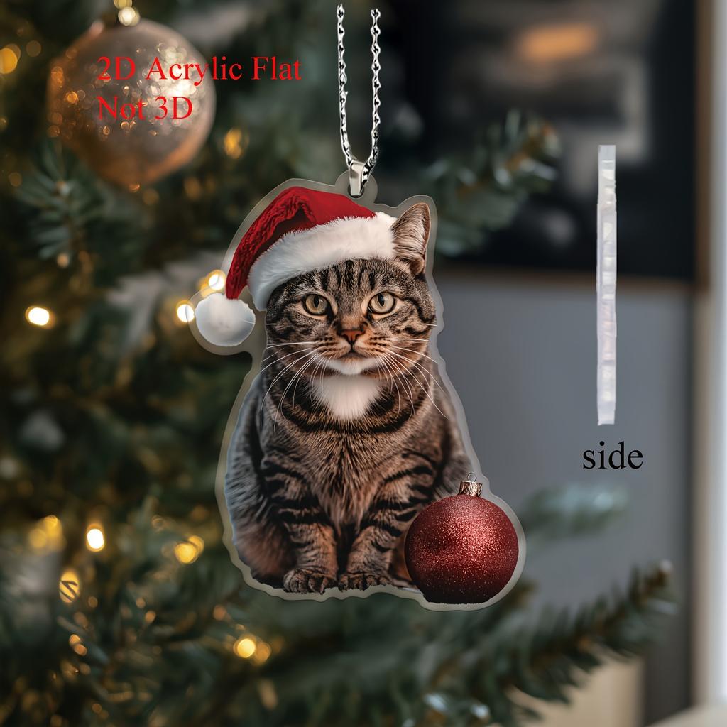 2D Charming Acrylic Cat Decor Christmas Trees Cars Perfect Gift Friends Family No Power Required Party Holiday DIY Decor