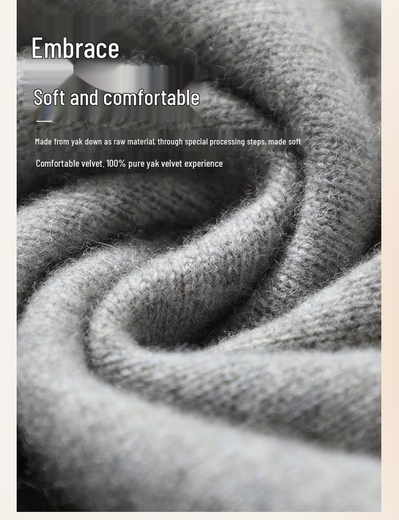 Women's Yak Wool Cable Knit Sweater, Autumn 2026, Half-High Neck, Elegant Style, Solid Color, Thick Pullover Sweater