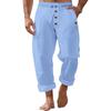 Pantaloni Casual da Uomo in Cotone e Lino Tinta Unita Larghi con Coulisse e Bottone Uomo