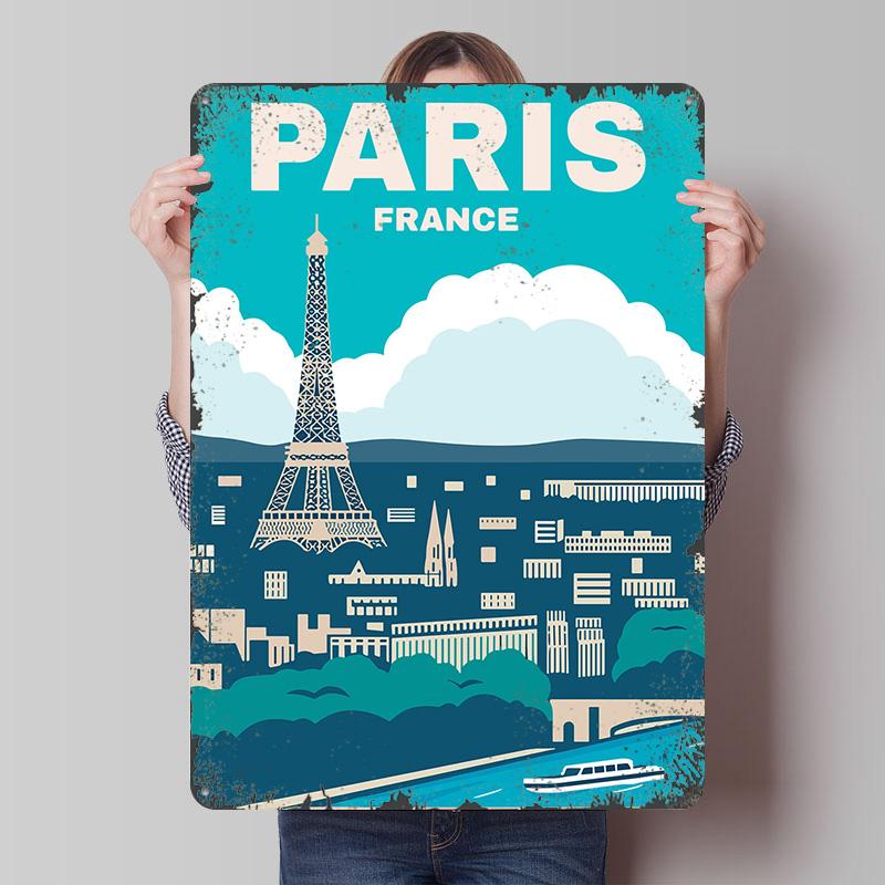 

Paris France Travel Tin Plaque Poster Customized Wall Art Retro Vintage Metal Signs for Man Cave Decoration Living Room Decor 7.9x11.8In(20x30cm)