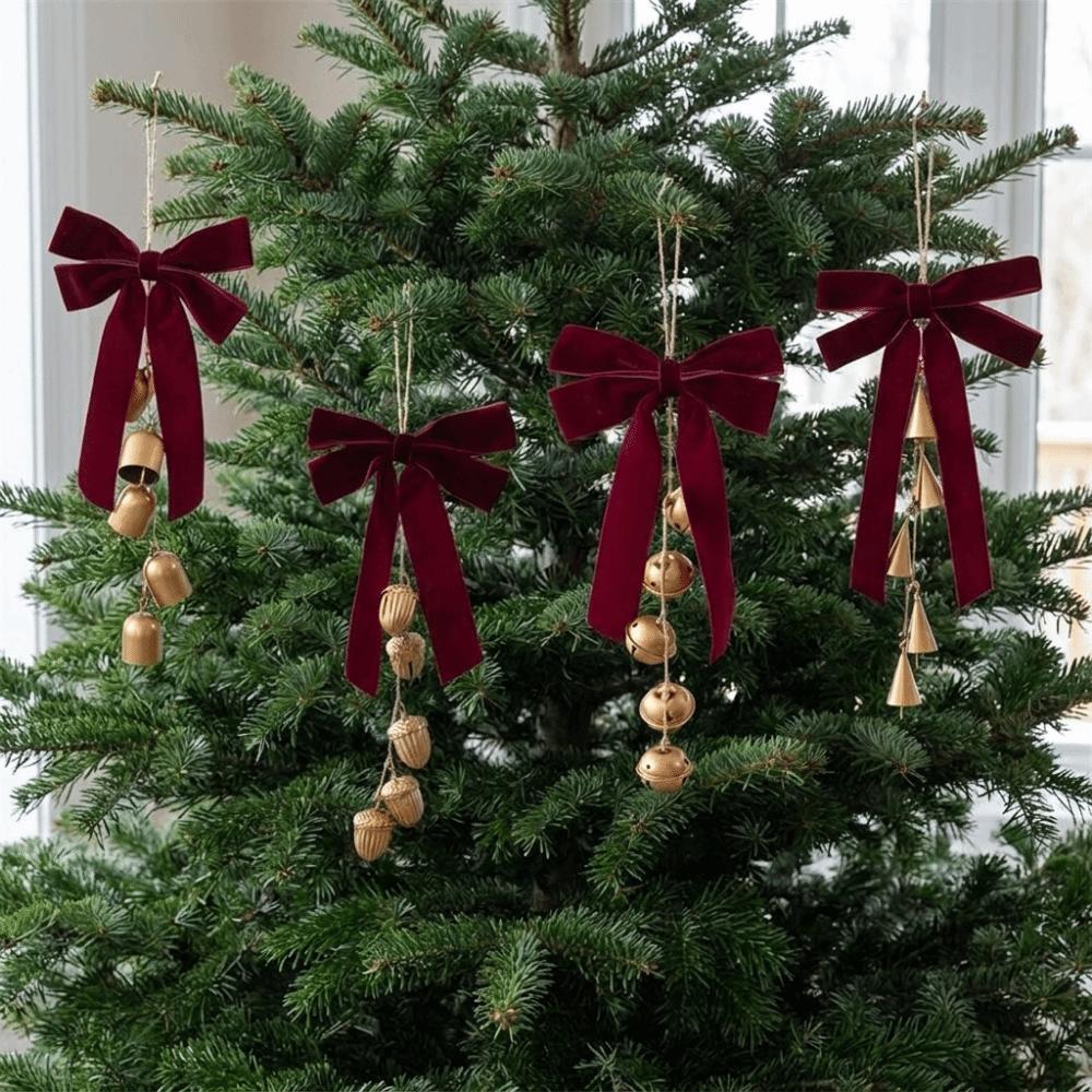 Multi‑Color Christmas Bow Bell Ornament Antique Gold Bells Xmas Tree Pendant Festive Party