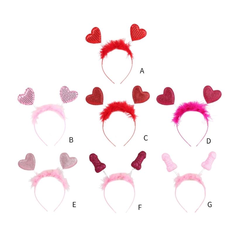 Sequins Heart Hairband Vintage Headband with Feather for Woman Valentines Party