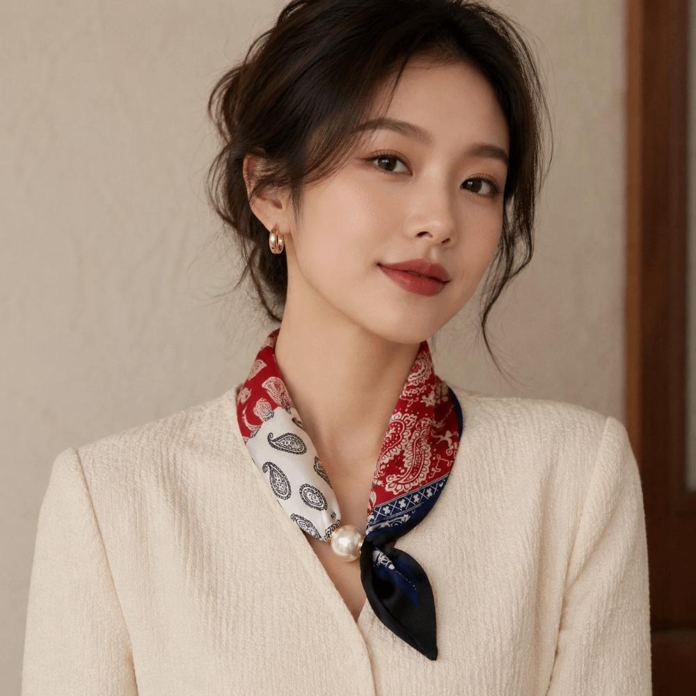 Printed Neck Scarf Breathable Magnetic Snap Scarf New Silk Scarf for Neck Wrap
