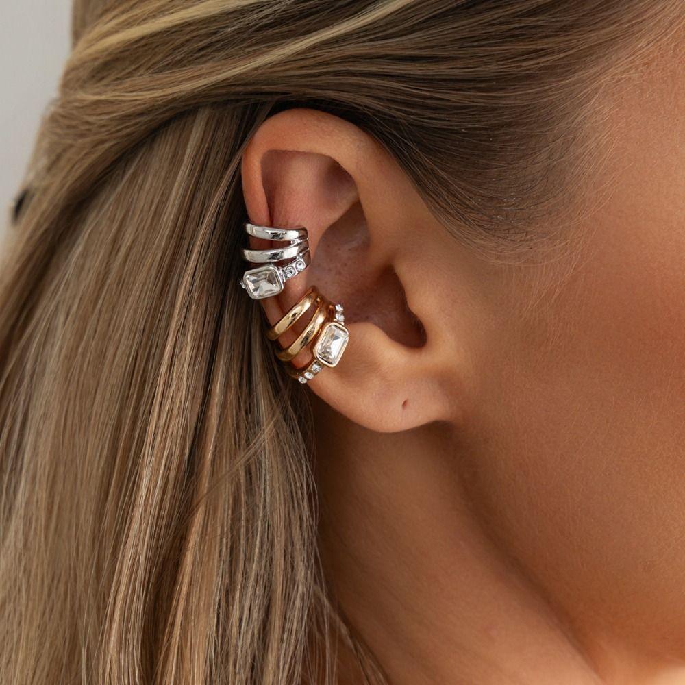 Golded Triple Ring Clip Multi-Layer No Piercing Earrings Punk Ear Buckle  Travel