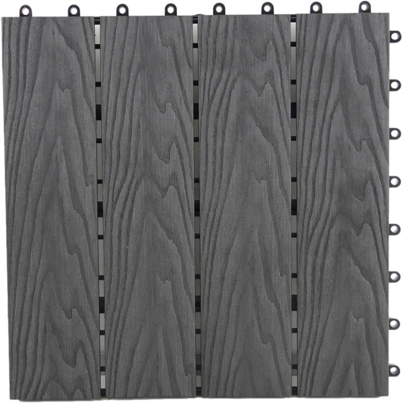 

Зовнішній Водонепроникний Пластиковий Дерев яний Килимок для Підлоги - Антикорозійний, Самостійне Укладання для Тераси, Балкона, Внутрішнього Дворика або Саду Gray-Black 3D Wood Grain