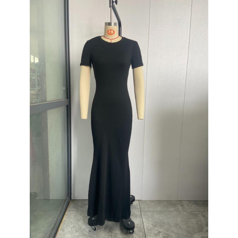 Women's Round Neck Casual Elegant Short Sleeve Tight Long Dresses