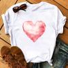 Summer Casual Top Female T-Shirts Romantic Heart Pattern Print Tshirt Harajuku Leisure O-Neck Plus Size Streetwear Lady Clothes