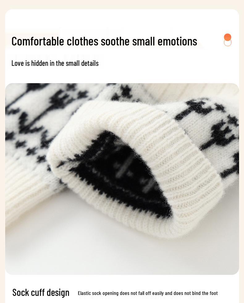 Girls' Jacquard Retro Wool Leg Warmers - Thick, Warm Mid-Calf Socks for Autumn & Winter.