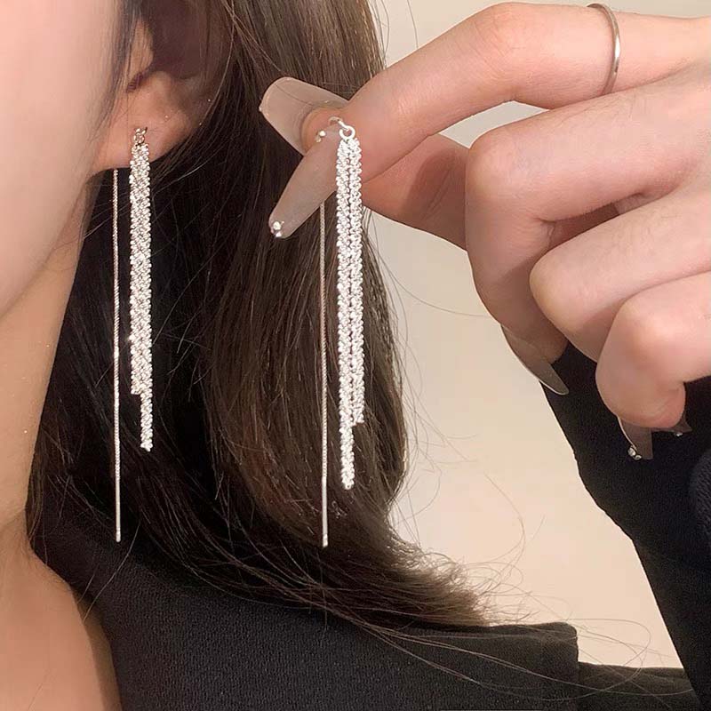New Long Tassel Chain Dangle Earrings for Women Girl Trend Korean Fashion Fine Earring Wedding Luxury Y2K Zircon Wholesale