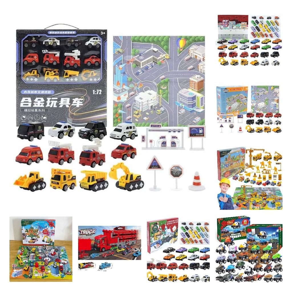Countdown Calendar Christmas Car Blind Box 24 Days Alloy Fire Engine Toy Set