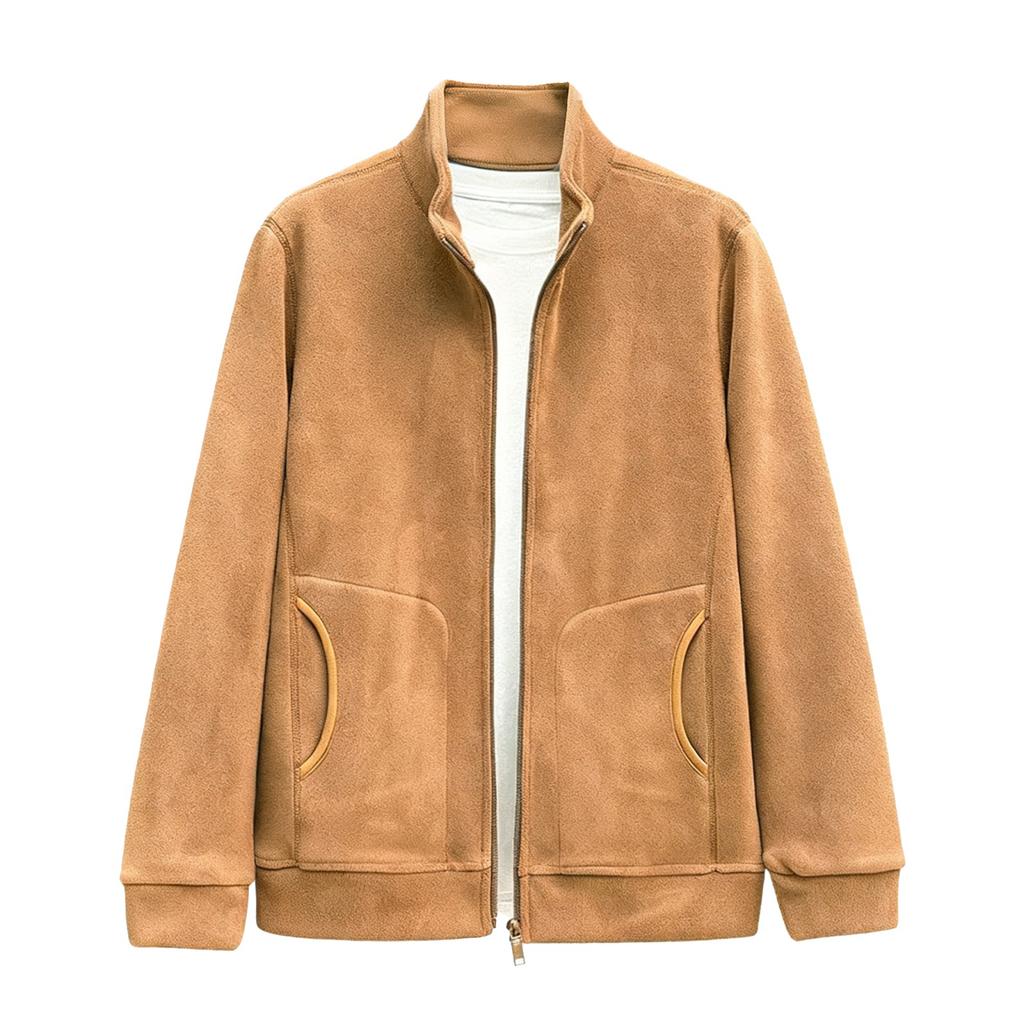 Men's Casual Solid Color Stand-up Collar Zipper Cardigan Jacket, Men's Thickened Warm Fleece Long-sleeved Jacket