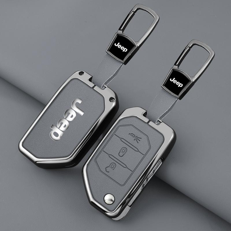 Metal Leather 2 3 4 Buttons Car Flip Key Case Cover For Jeep Gladiator JT Sahara JLU Wrangler JL Rubicon 2018 2019 Accessories