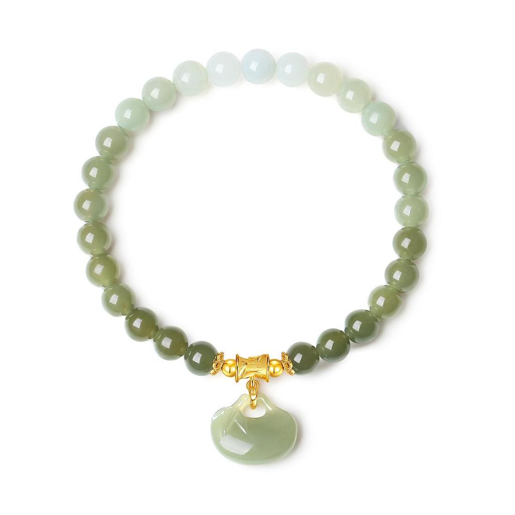 Gradient Green Ferris Wheel Jade & Enamel Flower Bracelet, Women’s S925 Sterling Silver, National Style