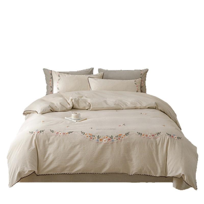 Light Luxury High-End Bed, Cotton Cotton And Linen Embroidered Quilt Cover, Pure Cotton Quilt Cover, Bed Sheet, Mattress, Bedding 4