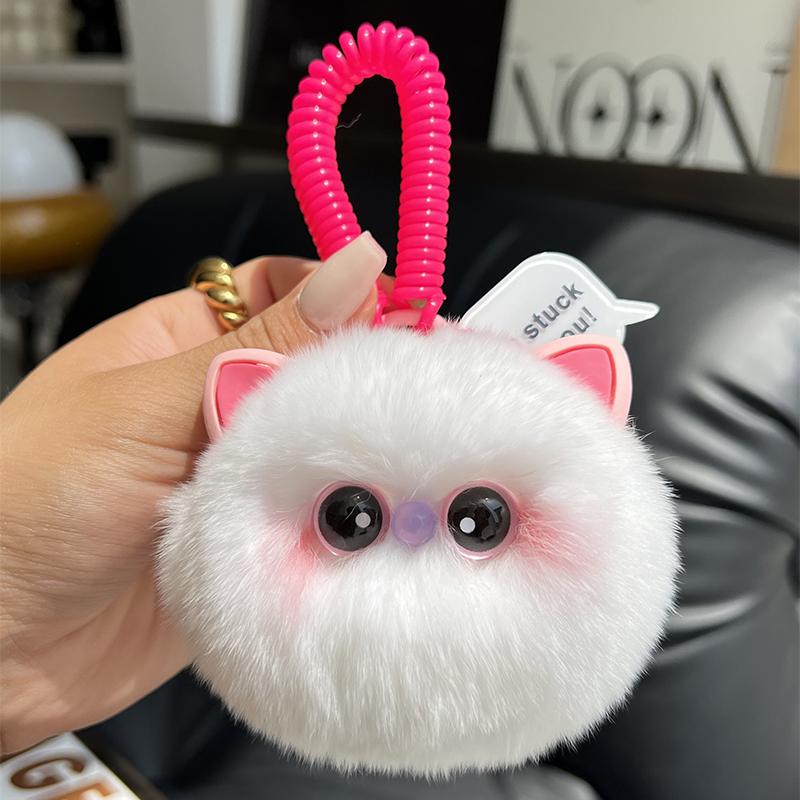 Real Rex Rabbit Fur Keychain Cute Cat Plush Ball Women Bag Ornaments Car Keyring Pendant Metal Trinkets Toy Girl Birthday Gift