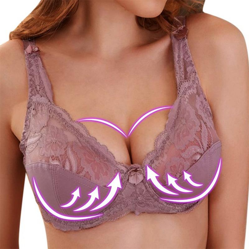 Women's Hot Sale Fashion Lace Hollow Large Size Bra Sexy Underwear CDE Cup Anti-Sagging Bra