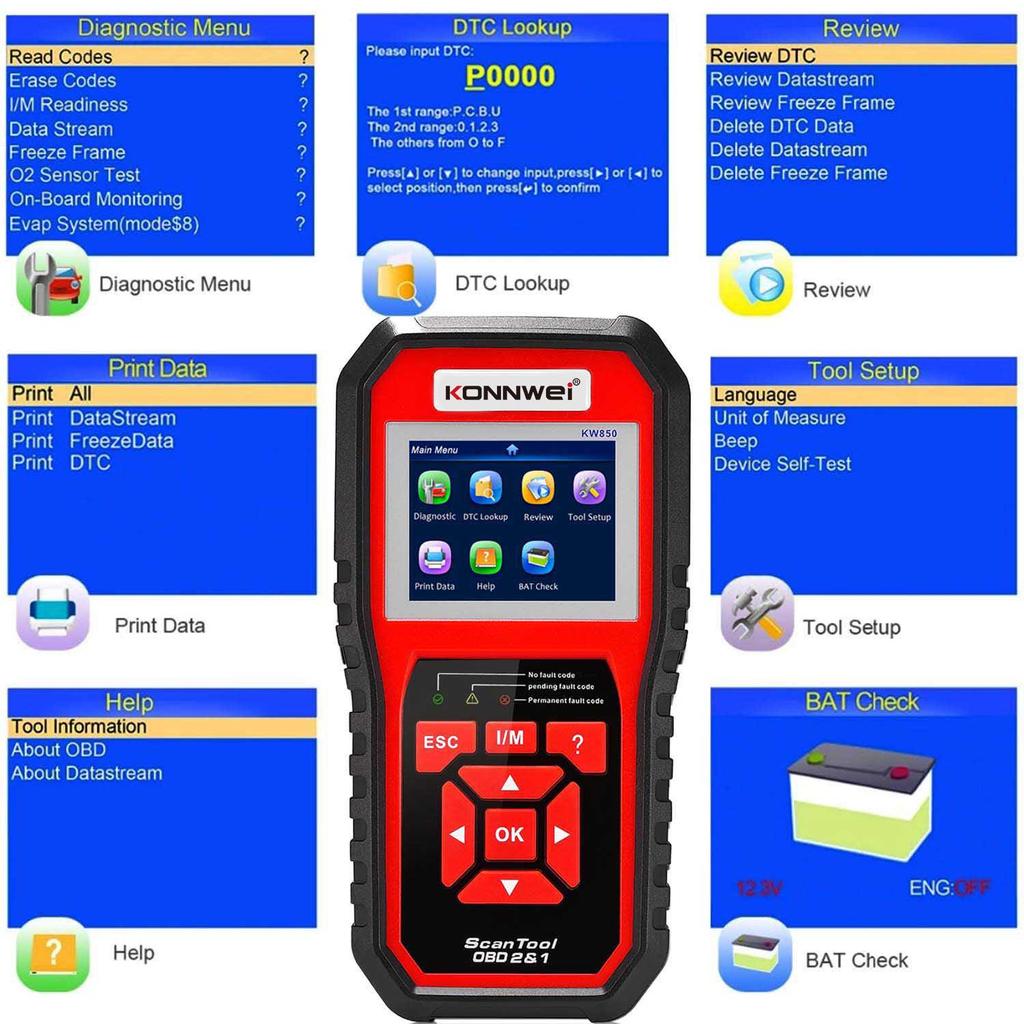 KW850 OBD2 Code Reader with Live Data Auto Diagnostic Tool