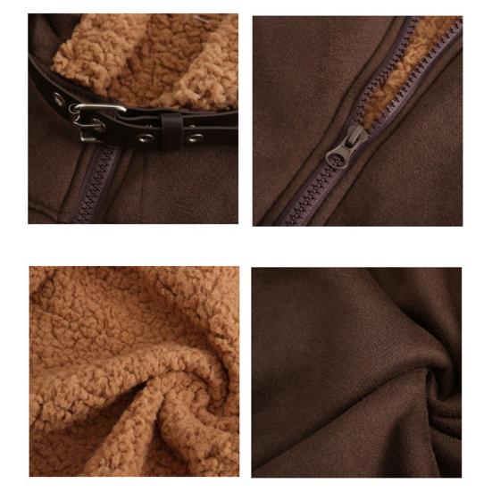 Men Coat Lapel Long Sleeve Solid Color Velvet Lining Jacket with Multi Pockets Design Zipper Closure Casual Outerwear