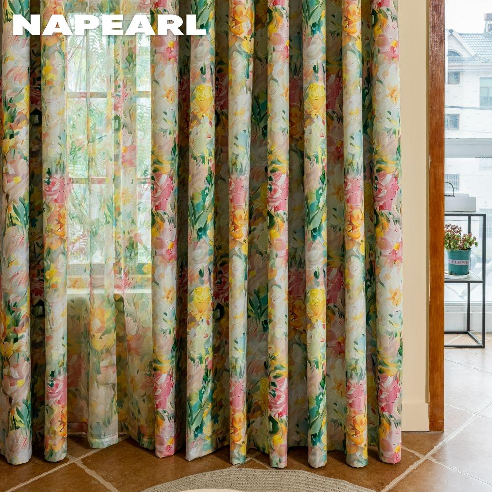 1PC NAPEARL European Pastoral Style Printed Colorful Curtains Full Blackout Curtains for Bedroom Living Room Balcony Window for Home Decor