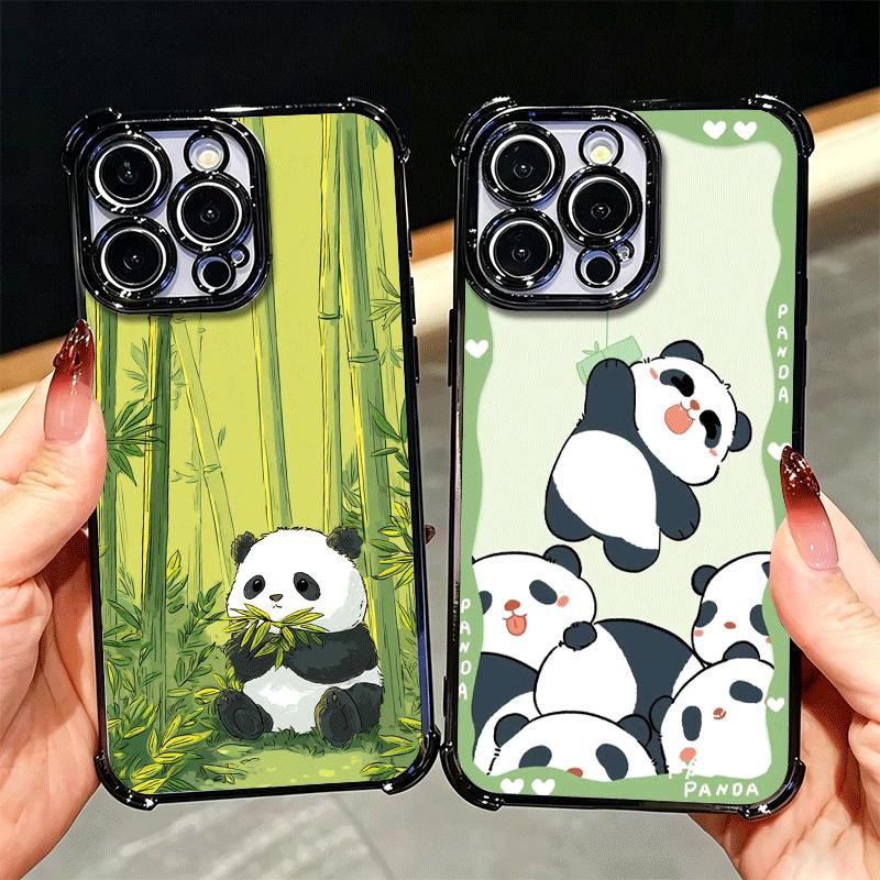 Cute Cartoon Panda Plating Phone Case For Xiaomi Poco X5 X6 X7 X8 Pro Max F8 Ultra F7 M8 M7 M5S Redmi 15C 15 14C 13C 13 X3 12C F