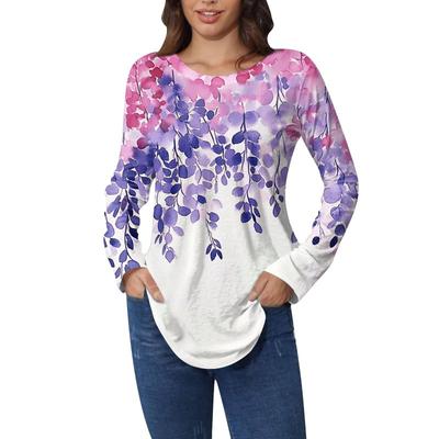 Shirts für Damen Niedliches Vintage-Muster Druck T-Shirt Langarm Tunika-Tops Baumwolle Pullover T-Shirts Damen