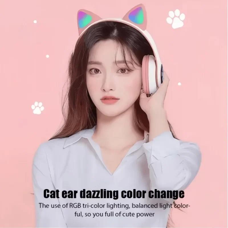Süße Katze Kabellose Kopfhörer RGB Süße Katzenohren Headset Mit Mikrofon Geräuschunterdrückung Kinder Stereo Musik Kindergeschenke