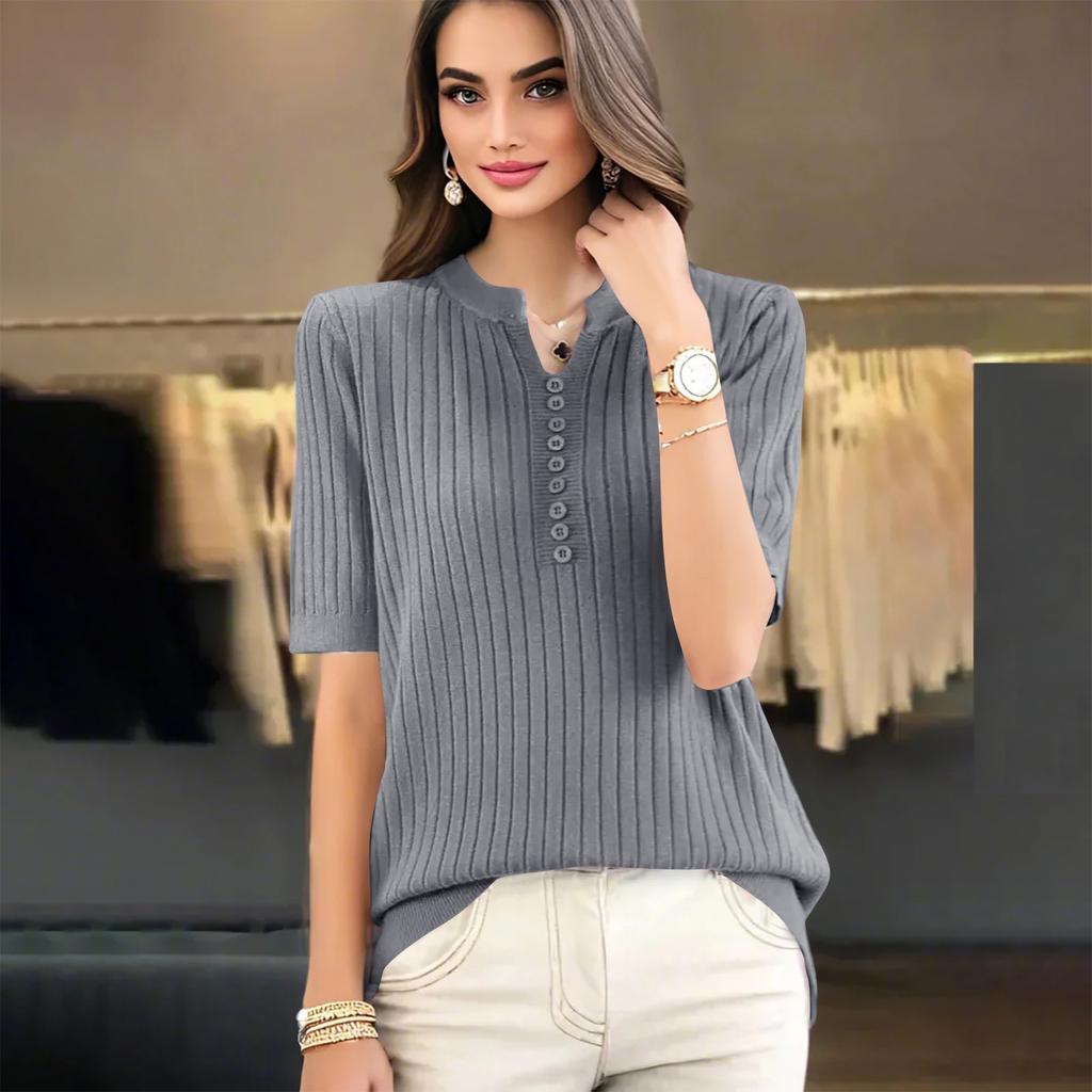 Fashion Knit Sweater Short Sleeve V-neck Slim-Fit Base Shirt Short Sleeve Top For Women