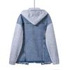Trendy Plus Size Patchwork Denim Hoodie - Casual Loose Fit