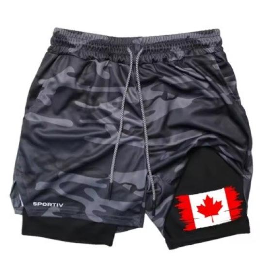 Canada Flag Camouflage Muay Thai Kick Boxing Shorts Men Women Unisex Casual Double Layer Quick Dry Breathable Training Sport Gym Fitness Workout
