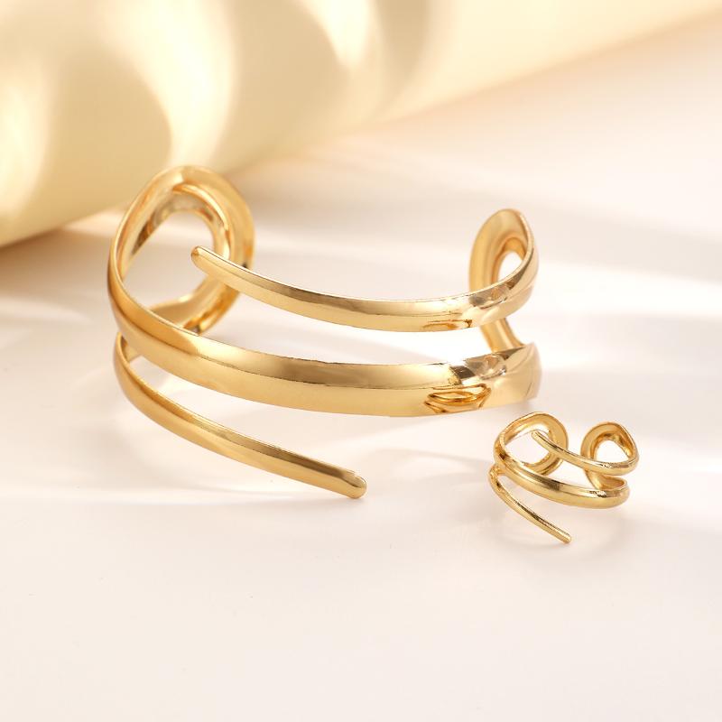 2-teiliges Set Übertreibung Persönlichkeit Goldfarbe Spirale Mehrschichtig Armband Ring Für Frauen Party Pendeln Charms Schmucksets Geschenk