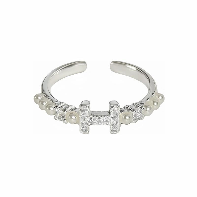 Super Fairy Flash Diamond Light Luxury Diamond Encrusted Zircon Bead H Open Ring Main Diamond Stacking Temperament Niche High Sense