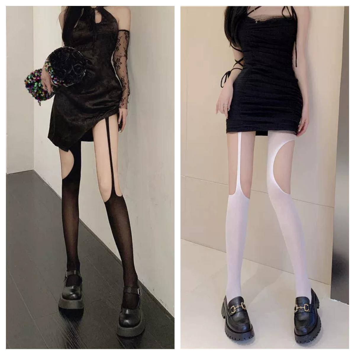 

SIMPLEJEWEL Асимметричные колготки с высоким поясом и утягивающим эффектом для женщин, сексуальные чулки с поясом для чулок, колготки с подвязками 40-65KG