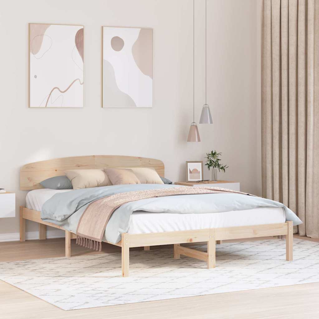 Natural Wooden Bed Frame with Headboard 140 x 200 cm Solid Pine Wood