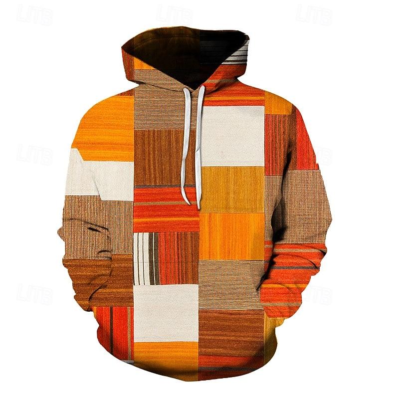Men s Graphic Plaid Color Block Hoodie Hoodies Sweatshirt Sportswear M