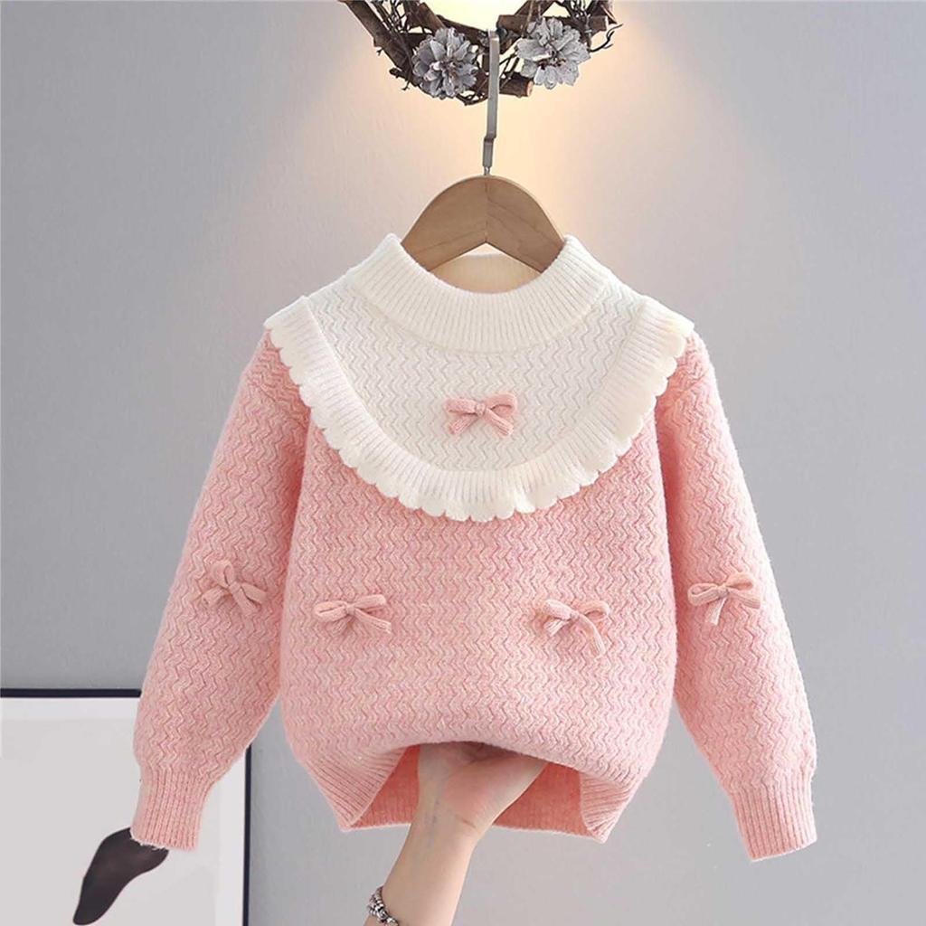 Girls' Knit Sweater with Round Neck Long Sleeve Pullover