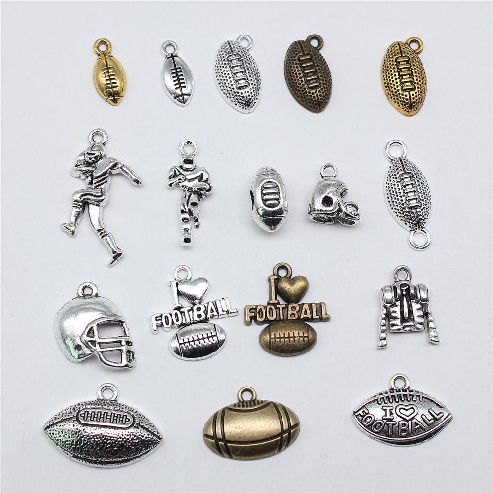 10pcs Football Charms For Jewelry Making Antique Silver Color Sport Pendants DIY Crafts Making Findings Handmade Jewelry